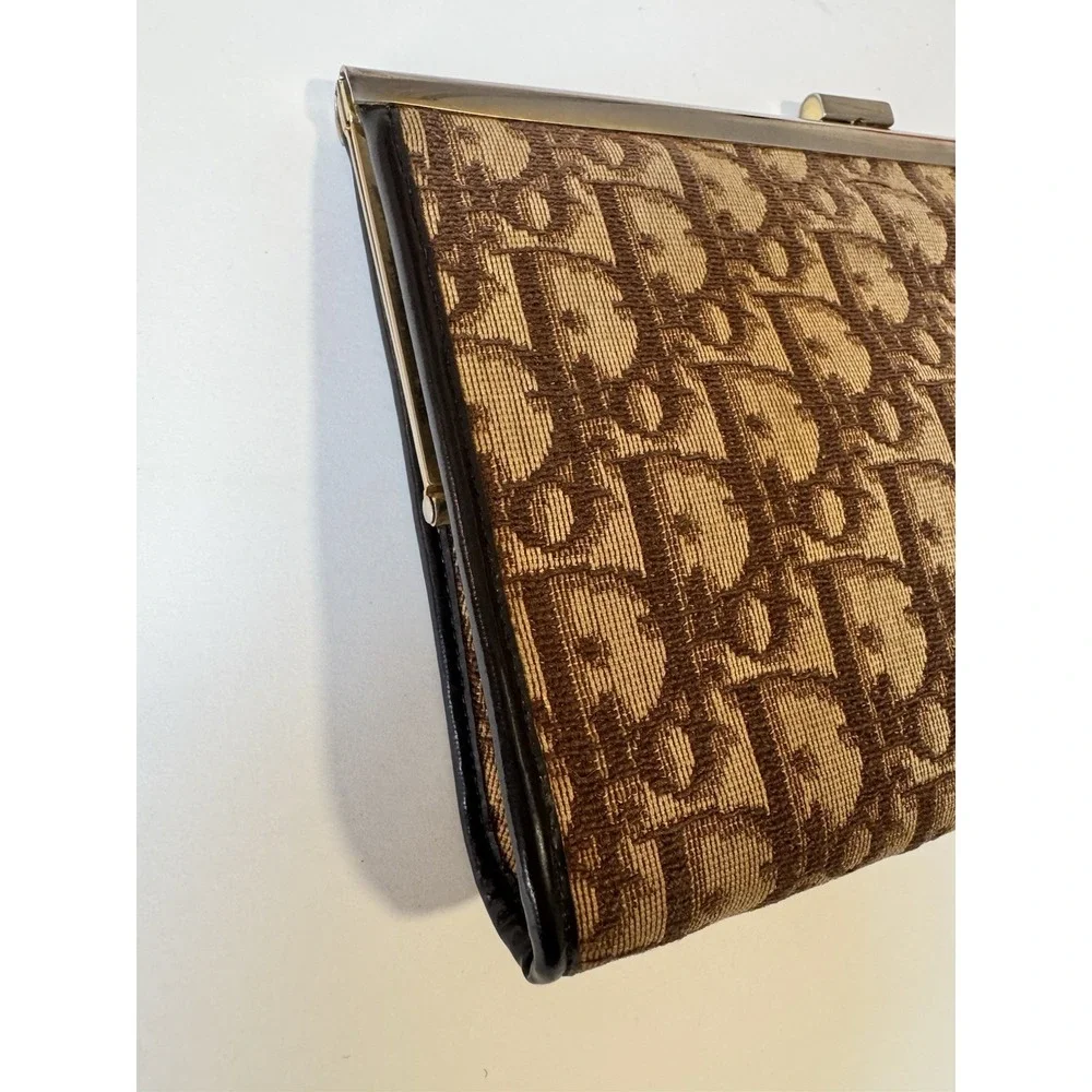 Vintage Dior Clutch Wallet Trotter Monogram Beige Black Leather - Picture 8 of 9